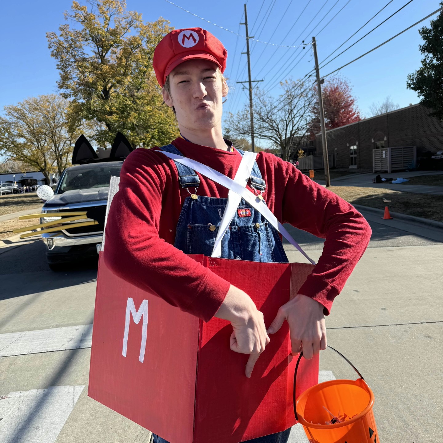Cade dressed up in a Mario costume. 